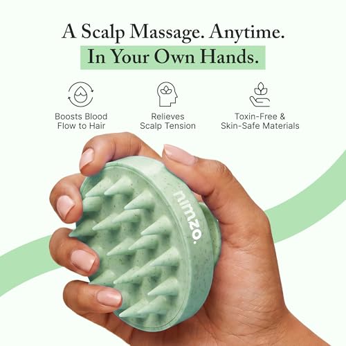 Image of Nimzo Silicone Scalp Massager Shampoo Brush | Hair Massager for Hair Growth, Dandruff Removal, Blood Circulation | Exfoliate (Mint Green)