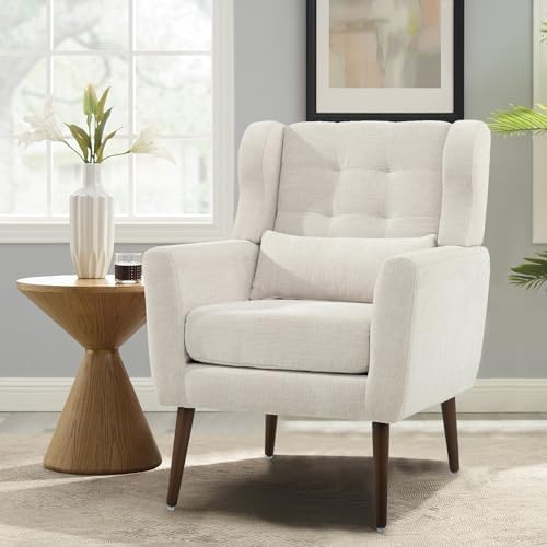 Modern Accent Chair Chenille Fabric Upholstered Tufted Side Wingb...