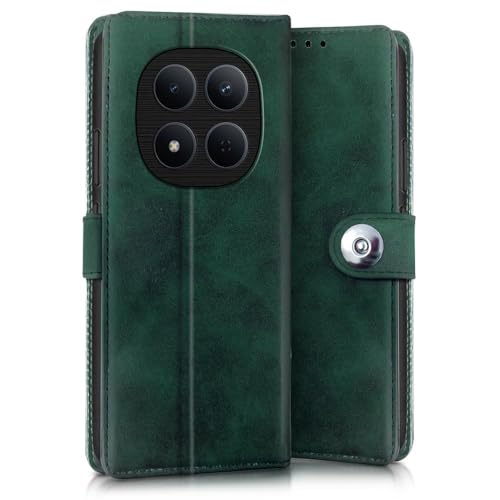 Image of WOW IMAGINE Shock Proof Flip Cover Back Case for Redmi Note 15 Pro 5G (Magnetic Button Flip Case | Wallet Pockets & Stand | Leather Finish | Forest Green)