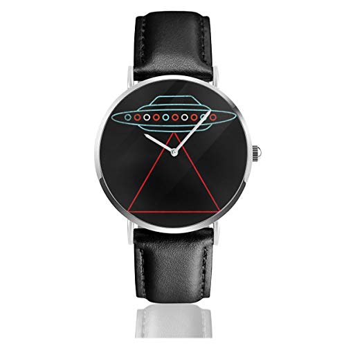 Unisex Business Casual UFO Spaceship Triangle Beam Uhren Quarz Leder Uhr mit schwarzem Lederband für Männer Frauen Junge Kollektion Geschenk