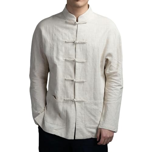 Chemise homme lin et coton à manches longues et coupe ample beige