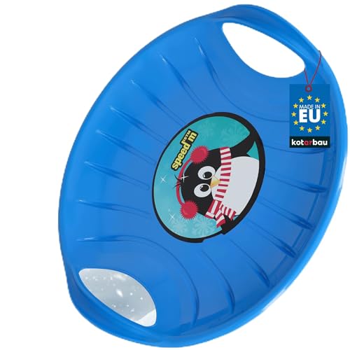 KOTARBAU® Rutschteller - ø 60 cm - Popo Rutscher - mit Griffen - Schlitten für Kinder & Erwachsene - Bob Schlitten - Kinderschlitten - Kunststoff - Blau