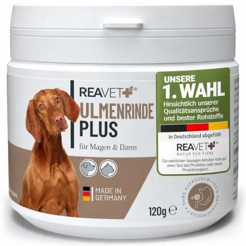 ReaVET Ulmenrinde Plus stark schleimend ohne Aufkochen für Hunde & Katzen 120g - Naturrein in Premiumqualität, Verdauung, Darmflora, Magen, Slippery Elm Bark