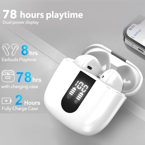 Image of Bluetooth Earbuds Wireless Headphones, 60H Deep Bass Ear Buds with 4 Noise Cancelling Microphone, IP5 Waterproof Earphones for iPhone Android Sports audifonos Bluetooth inalambricos (Ivory)