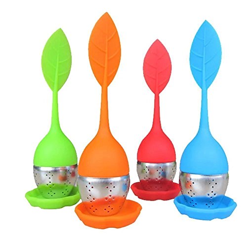 inoxydable Infuseur à thé avec couvercle Passoire en silicone Feuille verte-4 pièce Cover