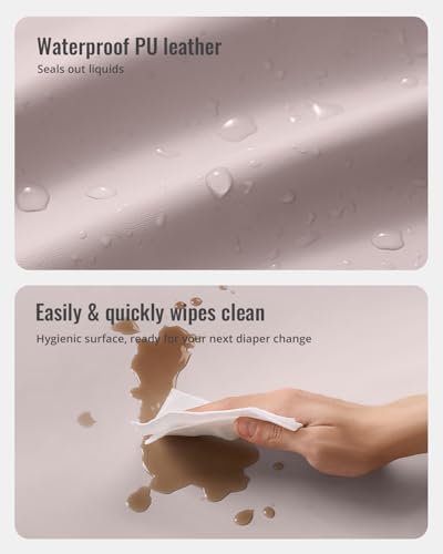 Image of Blissful Diary Vegan Leather Baby Changing Pad with Waterproof & Wipe-Clean PU Cover, Avocado Size Cozy Diaper Changing Pad for Dresser and Table, Taupe