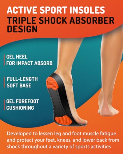 Sport Shock Absorbing Insoles - Athletic Shoe Cushioning Inserts for Men and Women - Ideal for Active Sports Running Training Hiking - Neutral Arch Good for Sneakers Shoes, L3