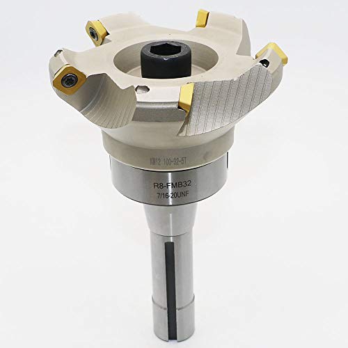 Image of 4 Inch Face Milling Cutter Holder KM12 100MM CNC end Milling Cutter + R8-FMB32 Shank Face Shell Mill Arbor + 5pcs SEHT1204 Carbide Inserts + 8mm Hexagon Wrench + T20 Wrench CNC Machine Tools