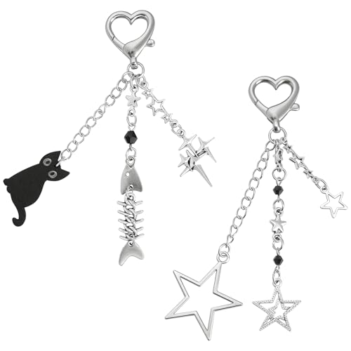 GZRXIOUS 2 llaveros Y2K con forma de estrella, para llaves, bolsos, bolsos, colgantes, colgantes, accesorios para llaves, bolsos, bolsos de mujer, 2 unidades
