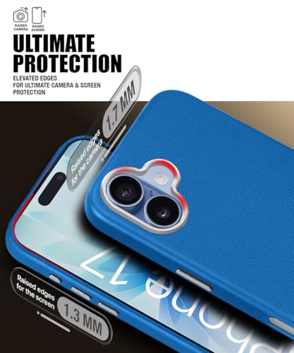 Image of WOW IMAGINE Back Cover for iPhone 17 | Shockproof Tough Leather Texture Hard Mobile Case | Ultra Slim Non-Slip Grip | Inner Velvet Fabric | Metal Camera Ring - Blue