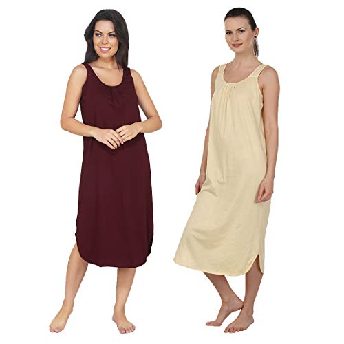 Image of BLAZON Women's Cotton Hosiery Solid Maxi Nighty Slip (Pack of 2) Available Sizes: S, M, L, XL, 2XL, 3XL, 4XL, 5XL