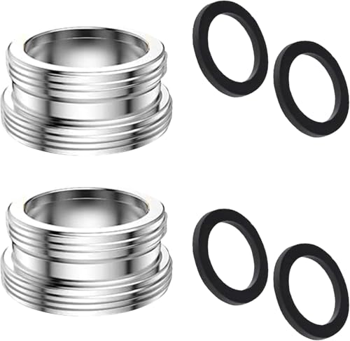 2 Stück Wasserhahn Adapter,M24 auf M22 Außengewinde Adapter Wasserhahn Silber,Metall Wasserhahnadapter mit Schwarz Gummiring,für Küchenarmaturen,Wassersparzierung,Wasserfilter,Schläuche