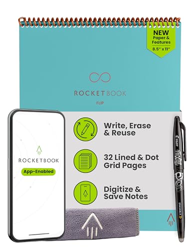 Rocketbook Flip Reusable Notebook (Letter, Lined + Dotted, Premium Teal)