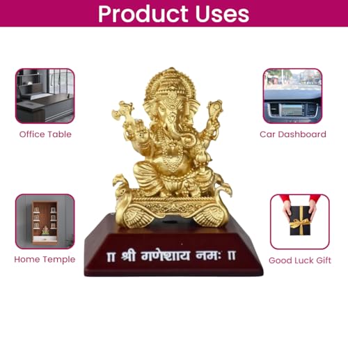 Image of Saugat Traders Metal Ganesha Idol for Car Dashboard Home Decor Golden Ganesh Ji Statue Showpiece Diwali New Year Gift for Corporate Client, Friends, Employees Religious Gift
