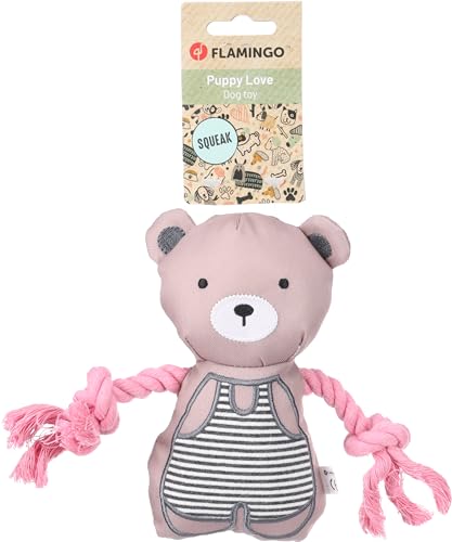 Flamingo - Spielzeug für Welpen wie Labrador, Beagle, Bulldogge und Border Collie - Britty Bär mit Seil, Langlebig und Unterhaltsam
