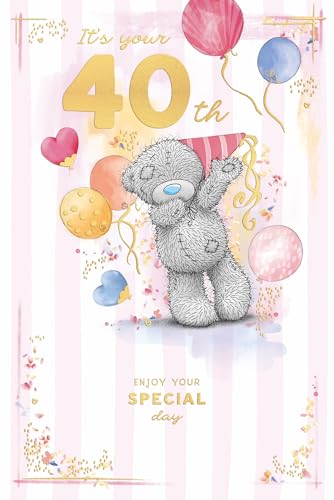 Me To You Tatty Teddy Its Your 40th Luxury Gold Embellished Birthday Card 6 X 9 Inches - Official Collection