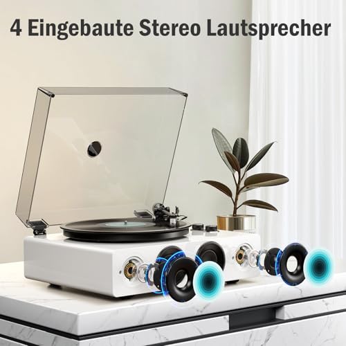 1 by ONE Plattenspieler mit integrierten Lautsprechern, Phono Vorverstärker, Riemenantrieb, 33/45 RPM, MM-Tonabnehmer, Bluetooth Eingang