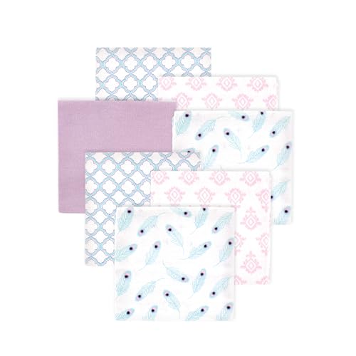 Image of Little Treasure Hudson Baby Cotton Poly Flannel Receiving Blankets Multipack, Purple Peacock Feather, 30x30 inches