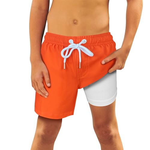 QRANSS Comfortable 4 Way Stretch Boys Swim Trunks Smooth Fabric Swimming Trunks for Boys Fashion Red Husky Size 18-20