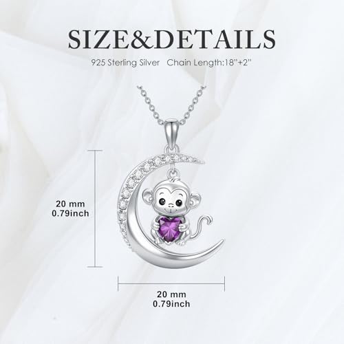 Image of PROESS Animal Birthstone Necklace 925 Sterling Silver Otter /Axolotl /Hippo /Elephant /Dachshund /Monkey /Red Panda Pendant Necklace Animal Birthstone Jewelry Gifts for Women