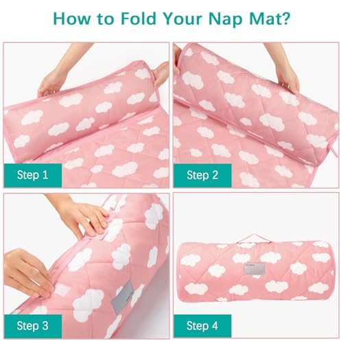 Image of Nap Mat, Toddler Nap Mat with Blanket, Pink Cloud, 52 inch x 23 inch