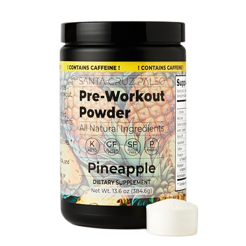 Image of Santa Cruz Paleo Pre Workout Powder with Caffeine & Electrolytes, Magnesium, Potassium, Sea Salt & L Citrulline, Sugar Free Preworkout Drink Mix for Energy & Hydration, Pineapple Flavor, 30 Servings