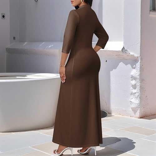 Image of PinkPatty Women's Casual 3 /4 Sleeve Polo V Neck Bodycon Maxi Dress