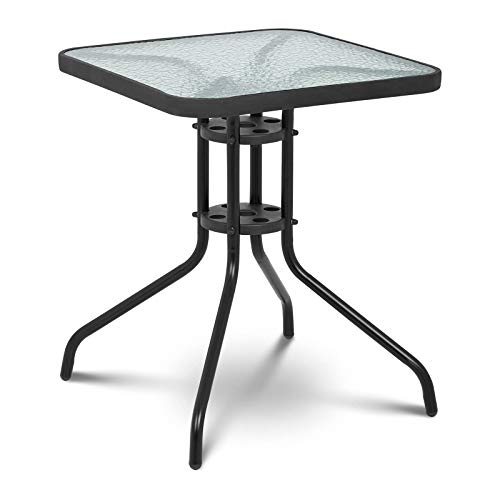 Uniprodo Glass Patio Table Glass Top Outdoor Table Balcony Garden Square Black 60x60cm UNI_TABLE_02 (Tempered Glass, Powder-Coated Steel Tube Frame, Height 70cm)