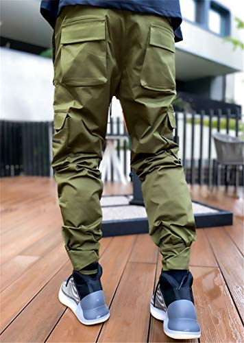 Andongnywell Men's Elastic Waist Drawstring Multi-Pocket Overalls Trousers Man's Loose Straight Outdoor Running Pants4