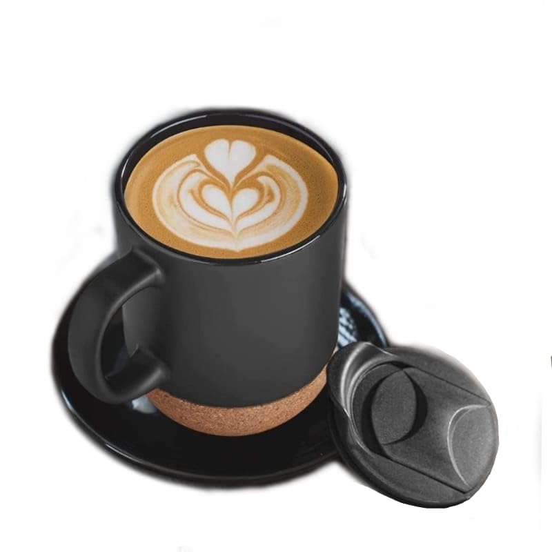375ml Ceramic Tea Coffee Mug - Large Coffee Mug with Splash Proof Lid - Travel Mug for Hot & Cold Drinks with Cork Bottom- Perfect for Office & Home Use