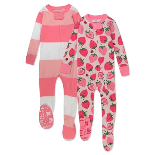 Image of HonestBaby 2-Pack Non-Slip Footed Pajamas One-Piece Sleeper Jumpsuit Zip-Front Pjs 100% Organic Cotton for Baby Girls