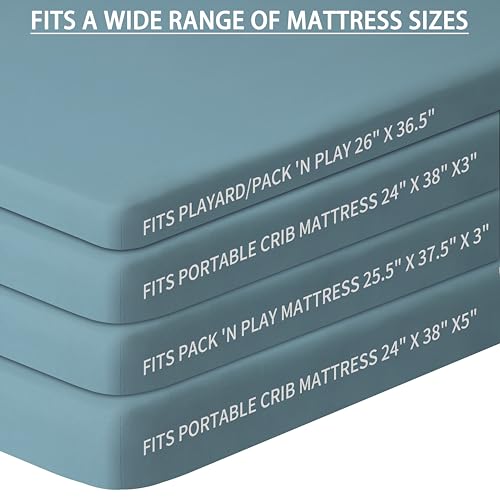 Pack and Play Sheets Fitted, 2 Pack Pack n Play Sheets for Graco Pack n Play Mattress, Unisex Playard Sheets for Boys Girls (Clouds & Dark Green)