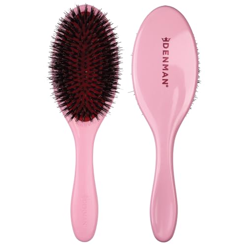 Denman Style & Shine Smoother Hairbrush (Medium) with Soft Nylon Quill Boar Bristles - For Smoothing, Detangling, Straightening – (Pink Crush) D81M