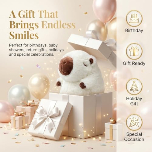 Image of FuzzyTales White Capybara Soft Toy | Soft Stuffed Plush Animal for Kids & Adults | Kawaii Cute Animal Toy for Cuddles & Room Decor | for Birthday Gifts, Thanksgivings and Every Event (25cm White)