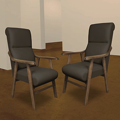 SERMAHOME Sillon butaca Boston, Estructura de Madera de Haya Color Nogal. Tapizado en Polipiel Color Ceniza. Sillon para Comedor | Silla geriatrica | Sillon Relax