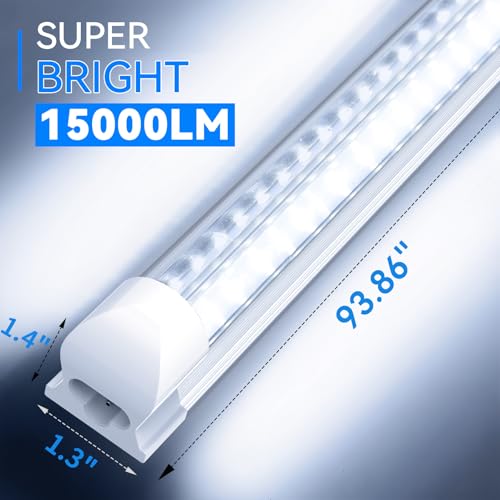 shopled 8ft shop light 100w 15000lm 6500k  12-pack linkable v-shape led shop light  plug amp play t8 tube lights for garage warehouse basement  ultra bright energy-saving commercial lighting etl