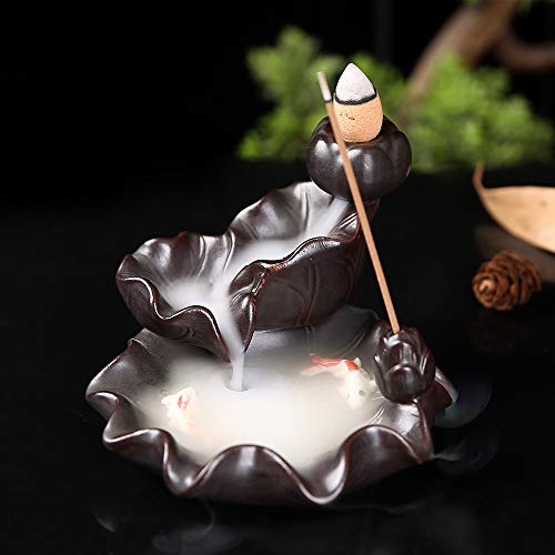 Kingsglen Ceramics Waterfall Incense Burner, Backflow Incense Burner Holder, Koi Fish Incense Burner,Incense Seat With 50 Backflow Incense Cones+30 Incense Sticks #TOP3