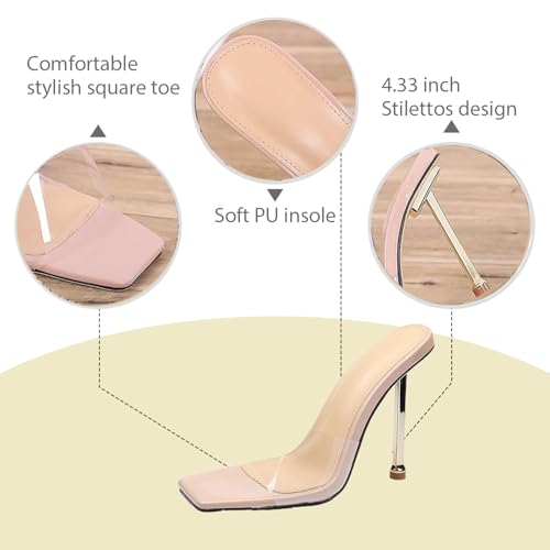 Women's Transparent Strap Stilettos Sexy Slides Sandals Fashion Clear Square Open Toe Comfortable Slingback Slip-On High Heels Prom Party Dress Mules Sandals3