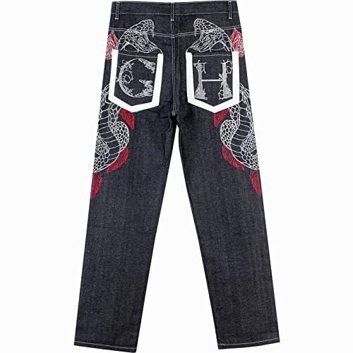 Men's Hip Hop Loose Fit Jeans for Dance and Skateboarding Embroidered Printed Workwear3