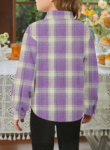 Image of SELINK Girls Long Sleeve Flannel Buffalo Plaid Button Down Shirt | Soft Flannel Fabric,Classic Buffalo Plaid Button Down Collared Blouse For Girls Casual Daily Outfits