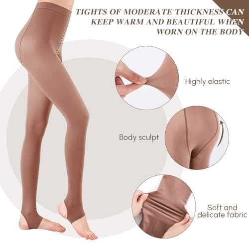 Image of Eurzom 3 Pairs Fleece Lined Stirrup Tights Women Fake Translucent Thermal Elastic Skin Colored Tights Warm Pantyhose