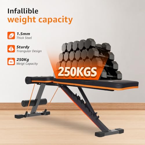 Image of MAXPRO MP-AB301 MAXBENCH Commercial Grade Adjustable And Foldable Gym Bench Incline,Decline & Flat 250 Kg Capacity Fitness Gym Bench with Resistance Ropes For Home Workout,Adjustable Strength Training Bench for Full Body Workout