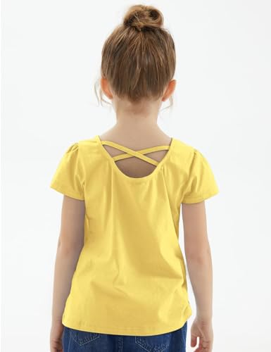 Image of Noomelfish Girls Criss Cross Back T-Shirts Short Puff Sleeve Tee Tops (5-12 Years)