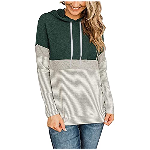 PBNBP Women's Color Block Pullover Hoodies with Pockets Athletic Sweatshirts Drawstring Hooded Tops Long Sleeve Casual Blouse A09_green Small