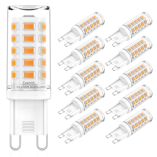 Cxyemt G9 LED Lampen Warmweiß 2700K, 3W Ersetzt 40W 50W Halogenlampen, Leuchtmittel G9 LED Glühbirne Energiesparlampe, Nicht Dimmbar, 500LM, AC 230V, 360° Abstrahlwinkel, Kein Flickern, 10er Pack