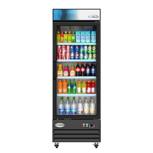 KoolMore MDR-1GD-23C Commercial Glass 1 Door Display Refrigerator Merchandiser - Upright Beverage Cooler with LED Lighting - 23 Cu. Ft., Black