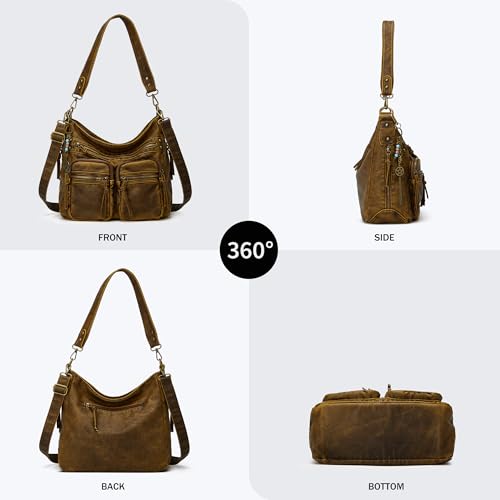 Image of Worldlyda Crossbody Bags for Women Large Tote Soft Leather Purses Washed Y2K Hobo Vintage Handbag Shoulder City Bag