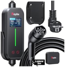 Raylix 3.68kW Wallbox Typ 2, 5m Kabel Schuko mit 8A-16A Einstellbarem Strom