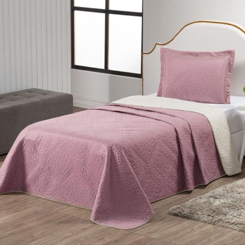 Kit Cobre Leito Solteiro 2 Peças Dupla Face Microfibra Matelado Porta Travesseiro Com Acabamento Em Viés (Rose)