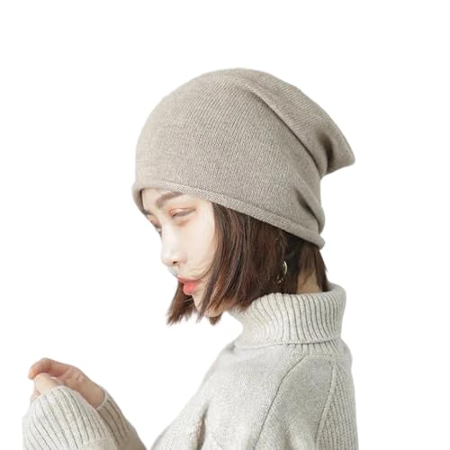 Women Cashmere Plain Knit Slouchy Beanie Hat Rolled Hem Soft